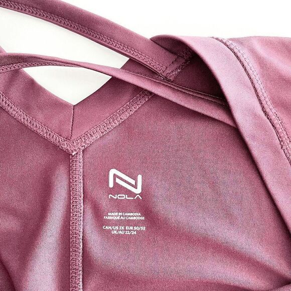 Nola Women's Crisscross Strappy Back V-Neck Short Sleeve Active Tee Purple Sz 2X - Picture 3 of 6